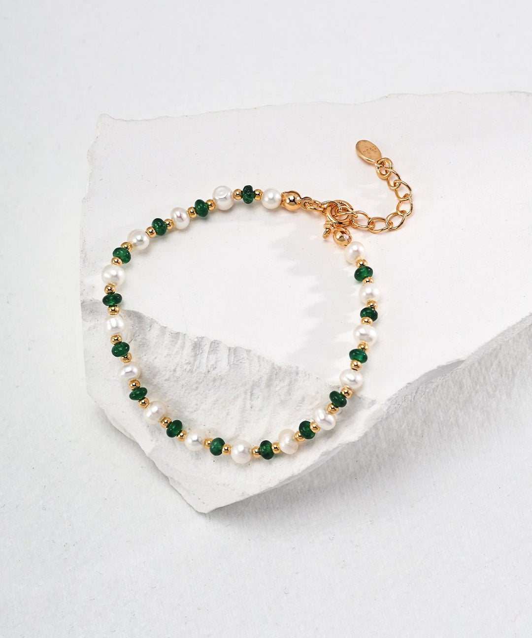 Pearl and Green Gemstone Beaded Bracelet - floysun