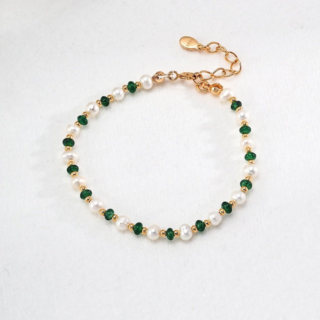 Pearl and Green Gemstone Beaded Bracelet - floysun