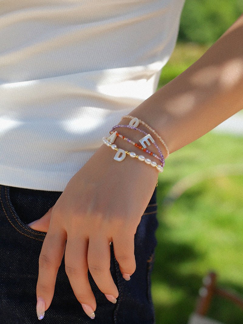 Pearl and Mother - of - Pearl Letter Bracelet - floysun