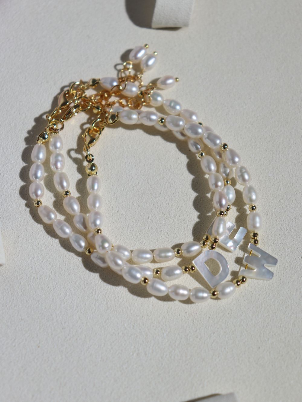 Pearl and Mother - of - Pearl Letter Bracelet - floysun