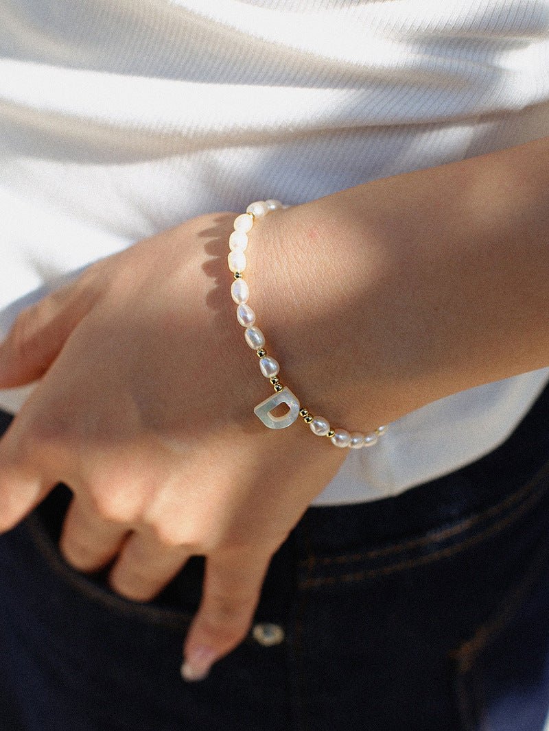 Pearl and Mother - of - Pearl Letter Bracelet - floysun