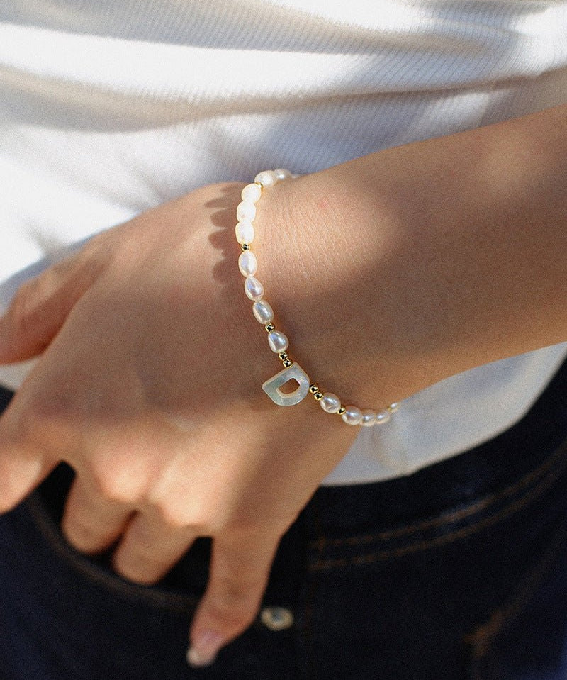 Pearl and Mother - of - Pearl Letter Bracelet - floysun