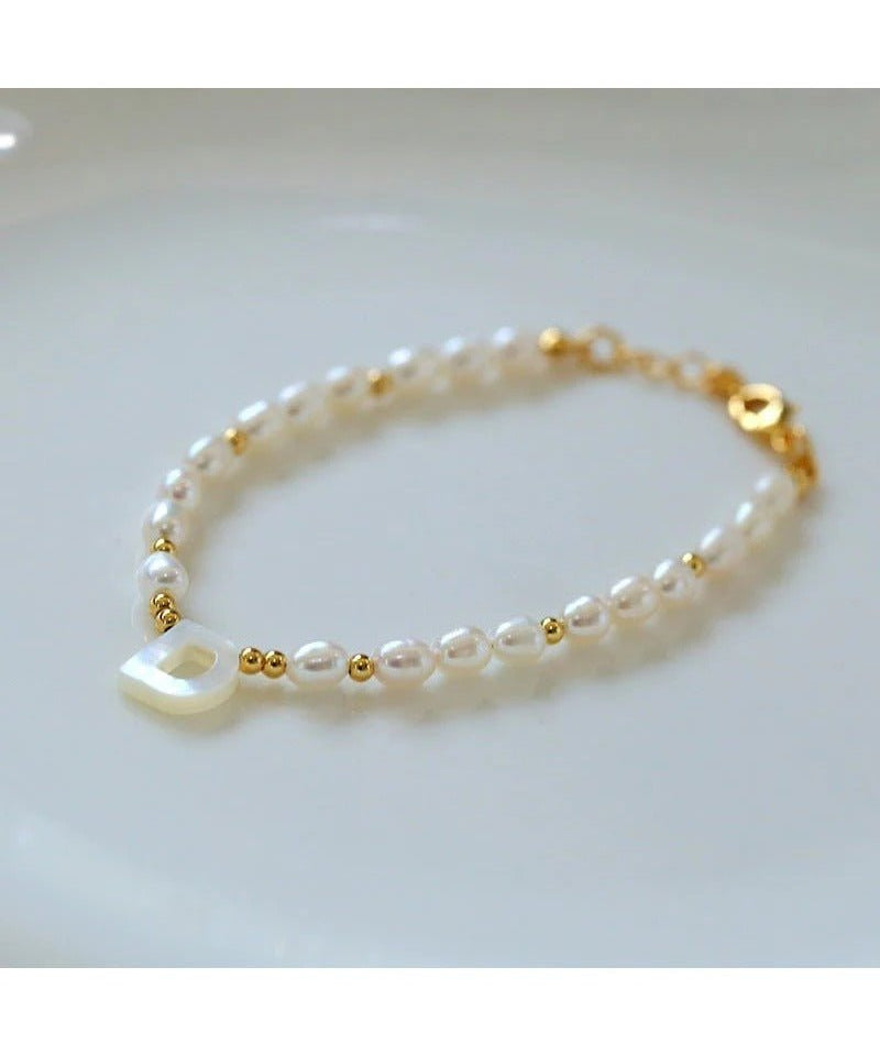 Pearl and Mother - of - Pearl Letter Bracelet - floysun