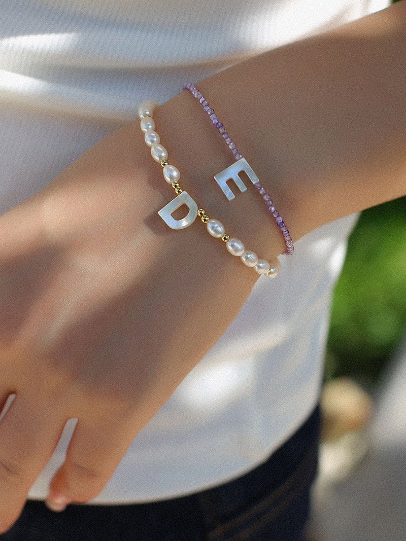 Pearl and Mother - of - Pearl Letter Bracelet - floysun