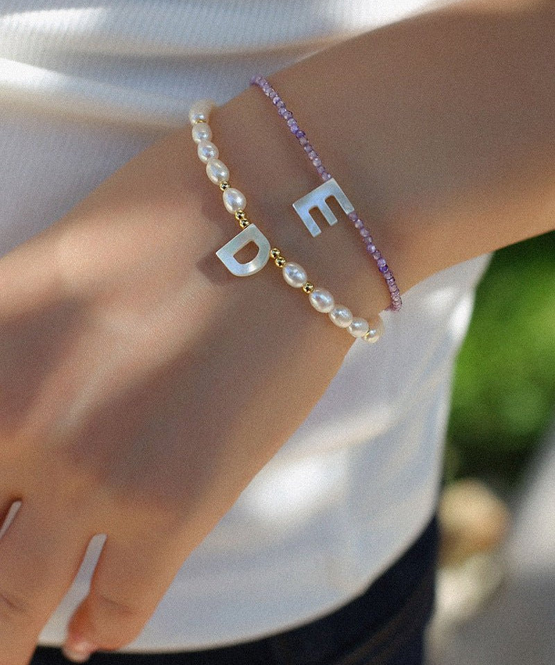 Pearl and Mother - of - Pearl Letter Bracelet - floysun