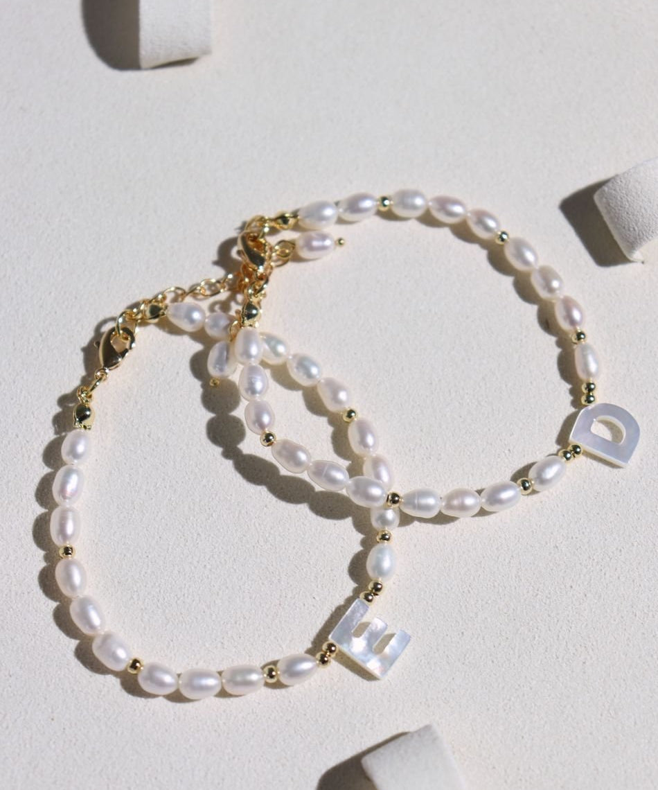 Pearl and Mother - of - Pearl Letter Bracelet - floysun