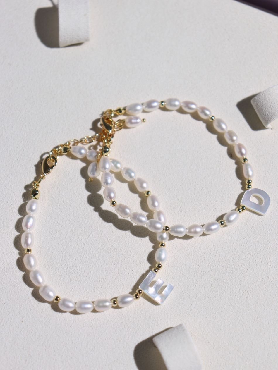 Pearl and Mother - of - Pearl Letter Bracelet - floysun