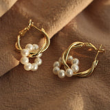 Pearl Floral Drop Hoop Earrings