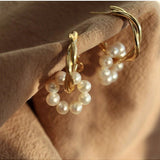 Pearl Floral Drop Hoop Earrings - floysun