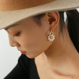 Pearl Floral Drop Hoop Earrings - floysun