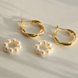 Pearl Floral Drop Hoop Earrings - floysun