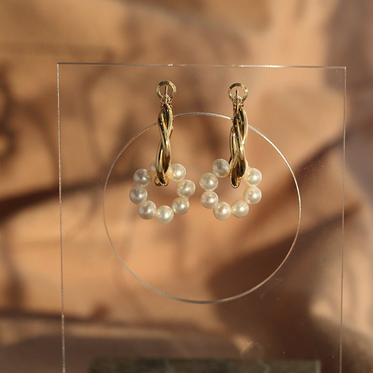 Pearl Floral Drop Hoop Earrings - floysun