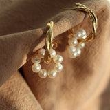 Pearl Floral Drop Hoop Earrings