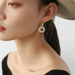 Pearl Floral Drop Hoop Earrings - floysun