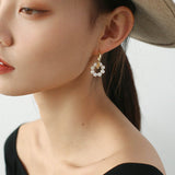 Pearl Floral Drop Hoop Earrings - floysun