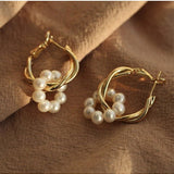 Pearl Floral Drop Hoop Earrings - floysun