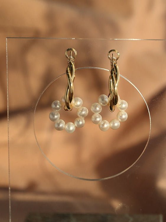 Pearl Floral Drop Hoop Earrings - floysun