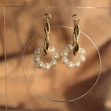 Pearl Floral Drop Hoop Earrings