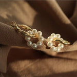 Pearl Floral Drop Hoop Earrings - floysun