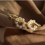 Pearl Floral Drop Hoop Earrings - floysun