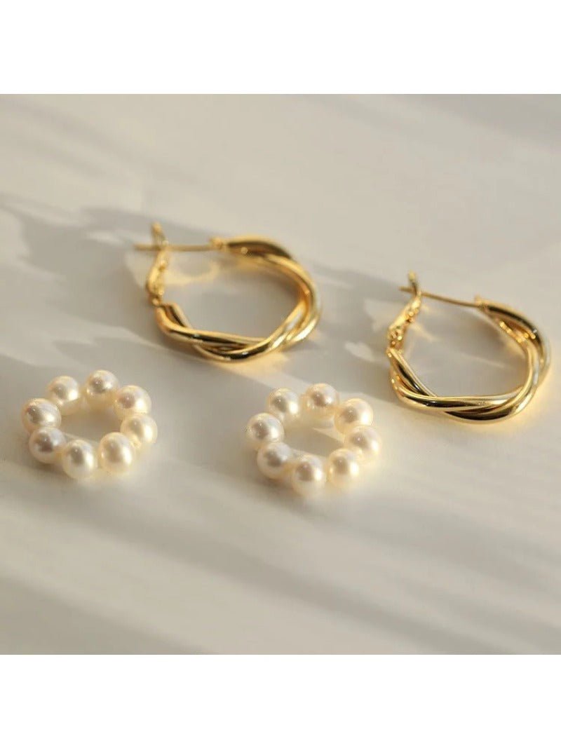 Pearl Floral Drop Hoop Earrings - floysun