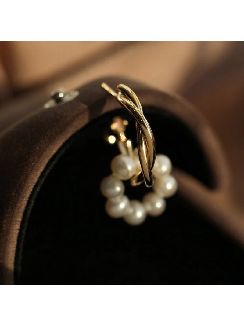 Pearl Floral Drop Hoop Earrings - floysun