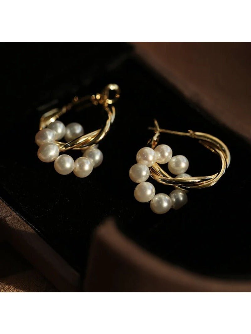 Pearl Floral Drop Hoop Earrings - floysun