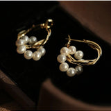 Pearl Floral Drop Hoop Earrings - floysun