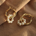 Pearl Floral Drop Hoop Earrings - floysun