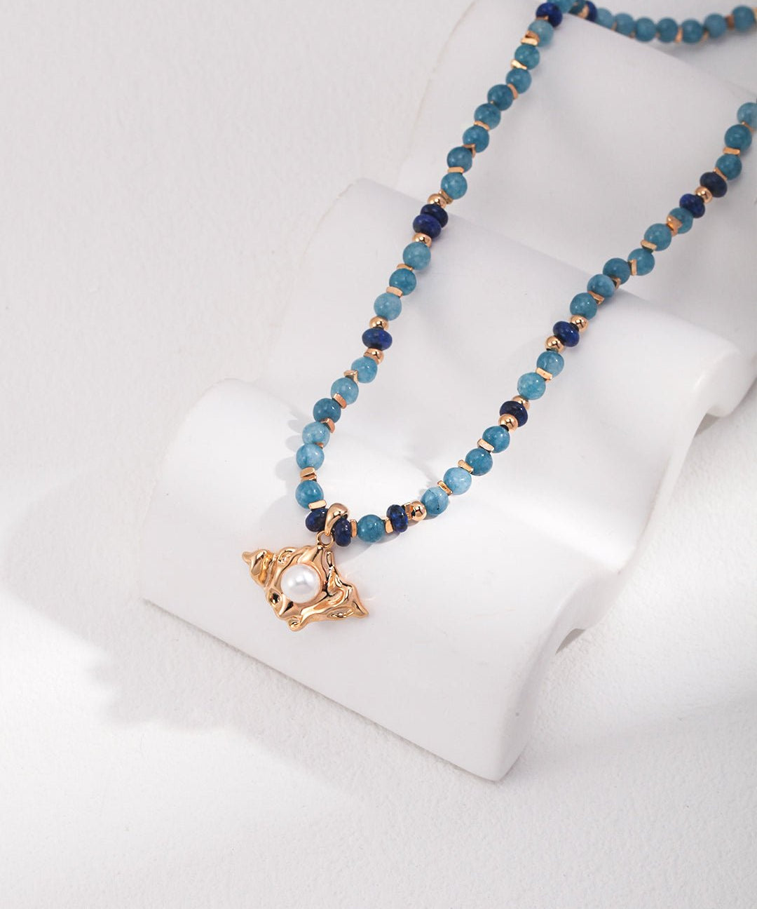 Pendant Necklace with Lapis and Amazonite Beads - floysun