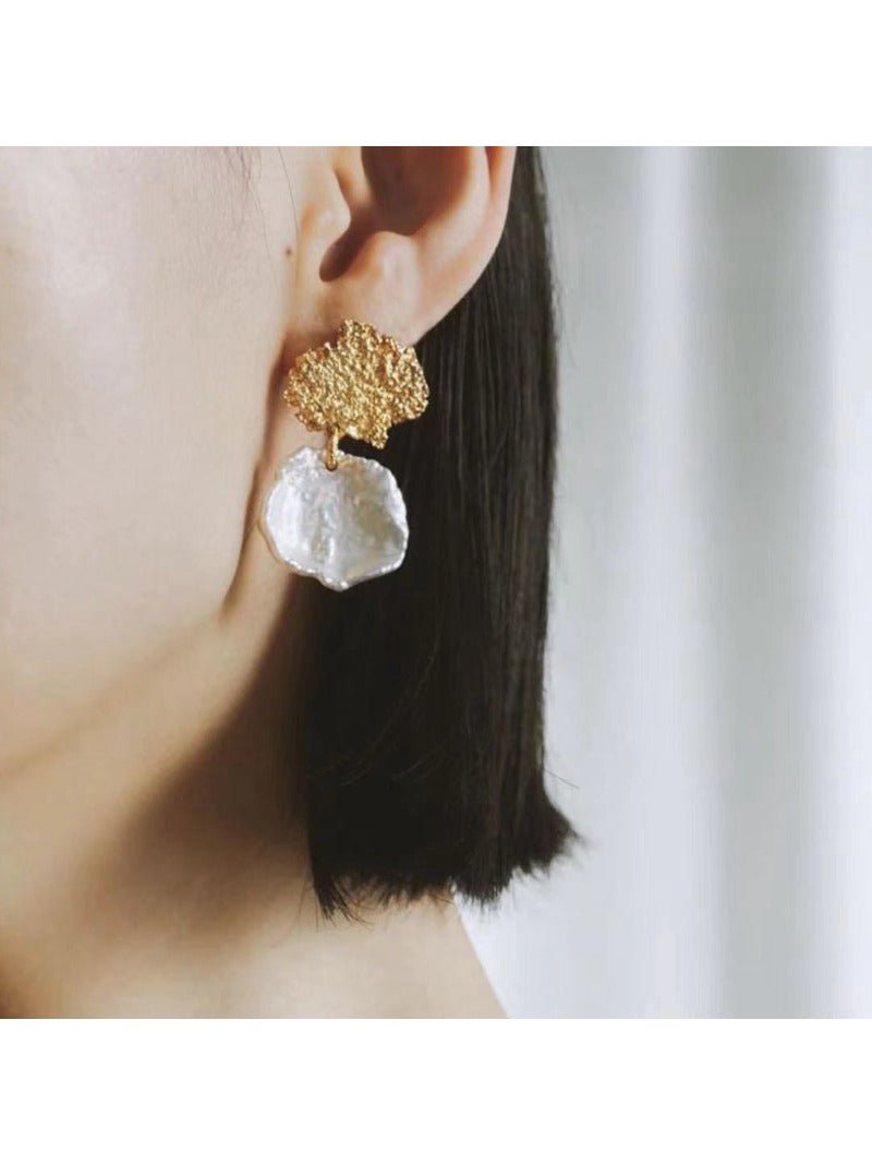 Petal Baroque Pearl Earrings - Single Pearl Drop Earrings - floysun