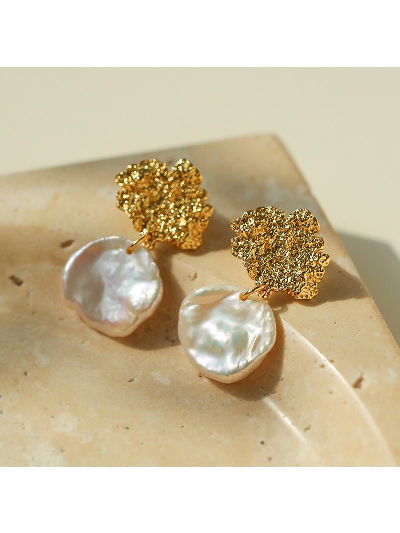 Petal Baroque Pearl Earrings - Single Pearl Drop Earrings - floysun