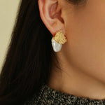 Petal Baroque Pearl Earrings - Single Pearl Stud Earrings - floysun