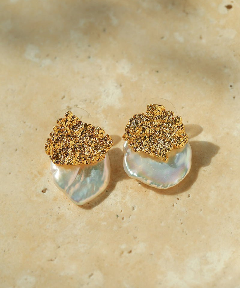 Petal Baroque Pearl Earrings - Single Pearl Stud Earrings - floysun