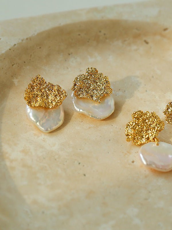 Petal Baroque Pearl Earrings - Single Pearl Stud Earrings - floysun