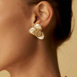 Petal Baroque Pearl Earrings - Three Petal Stud Earrings - floysun