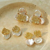 Petal Baroque Pearl Earrings - Three Petal Stud Earrings - floysun