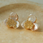 Petal Baroque Pearl Earrings - Three Petal Stud Earrings - floysun