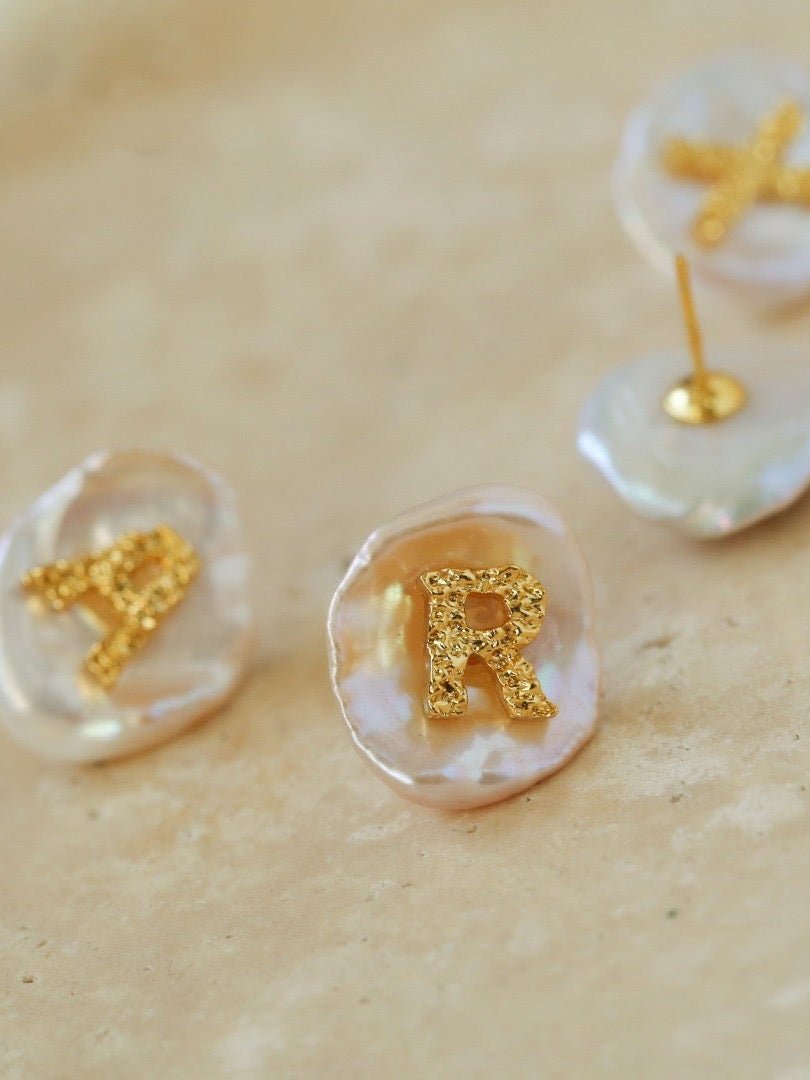 Petal Baroque Pearl Letter Earrings - floysun