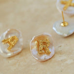 Petal Baroque Pearl Letter Earrings - floysun