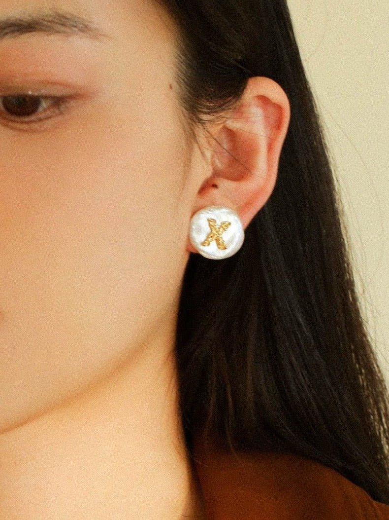 Petal Baroque Pearl Letter Earrings - floysun