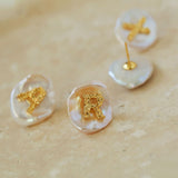 Petal Baroque Pearl Letter Earrings - floysun