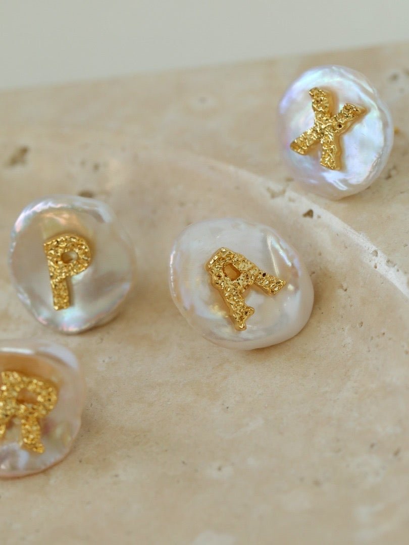 Petal Baroque Pearl Letter Earrings - floysun