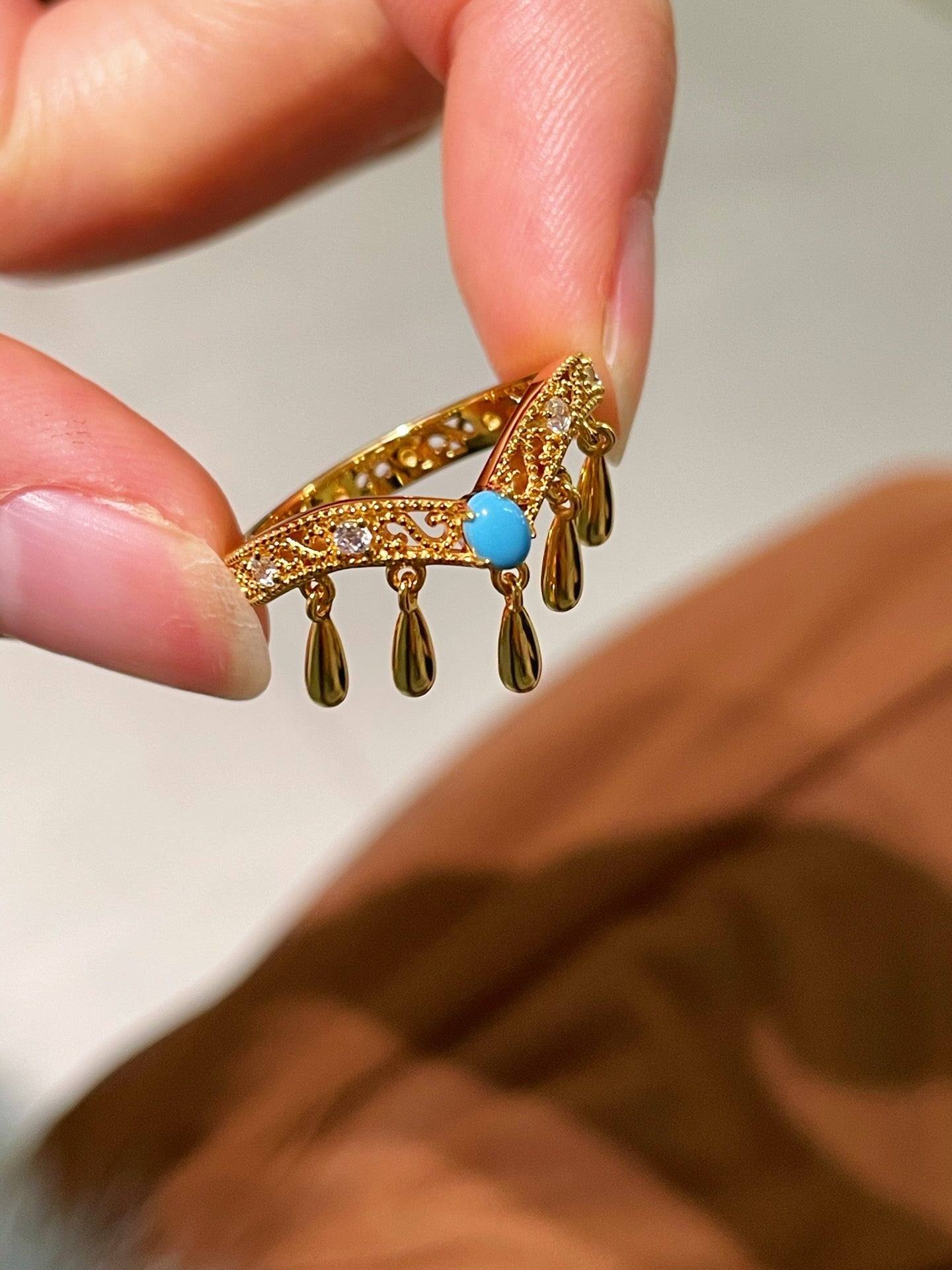 Phoenix Grace Tassel Blue Turquoise Filigree Ring - floysun