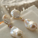 Pink Accent Baroque Pearl Trio Drop Earrings - floysun