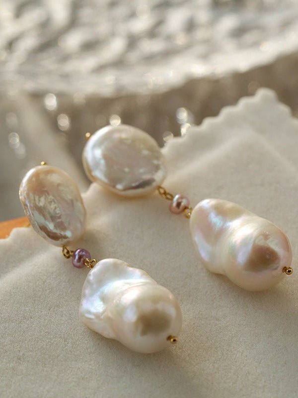 Pink Accent Baroque Pearl Trio Drop Earrings - floysun