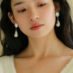 Pink Accent Baroque Pearl Trio Drop Earrings - floysun