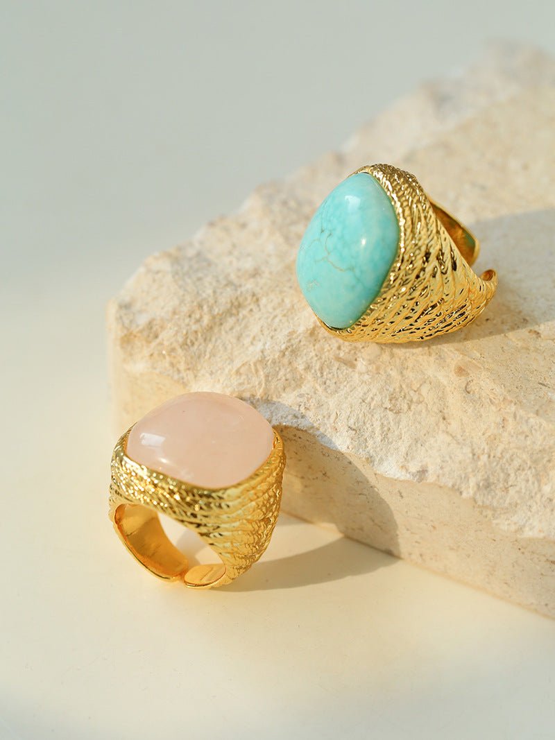 Pink Crystal Turquoise Square Rings - floysun