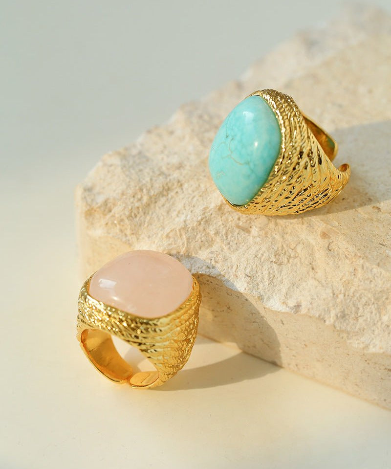 Pink Crystal Turquoise Square Rings - floysun