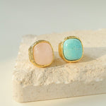 Pink Crystal Turquoise Square Rings - floysun